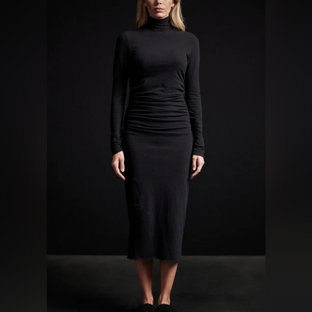 JAMES Perse Jersey ruched long sleeve dress.